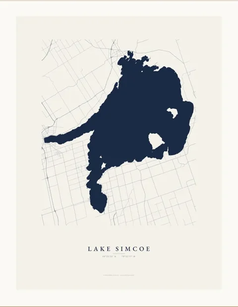 Lake Simcoe map print in navy ink