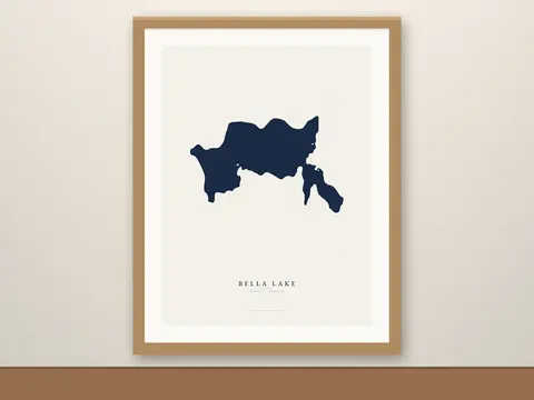 Bella Lake map print, framed for display