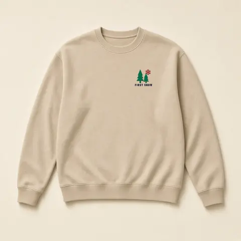 First Snow Crewneck in sand (digital mockup)