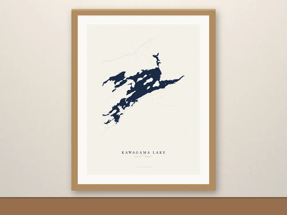Kawagama Lake map print, framed for display