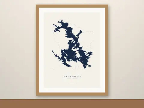 Lake Rosseau map print, framed for display