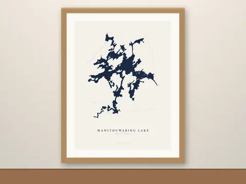 Manitouwabing Lake map print, framed for display
