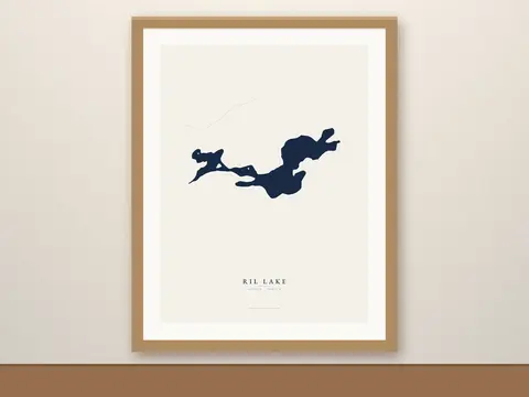 Ril Lake map print, framed for display