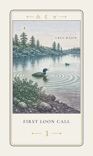 Card 3, First Loon Call, a spring card. Its line: Call out. Something is listening for you.